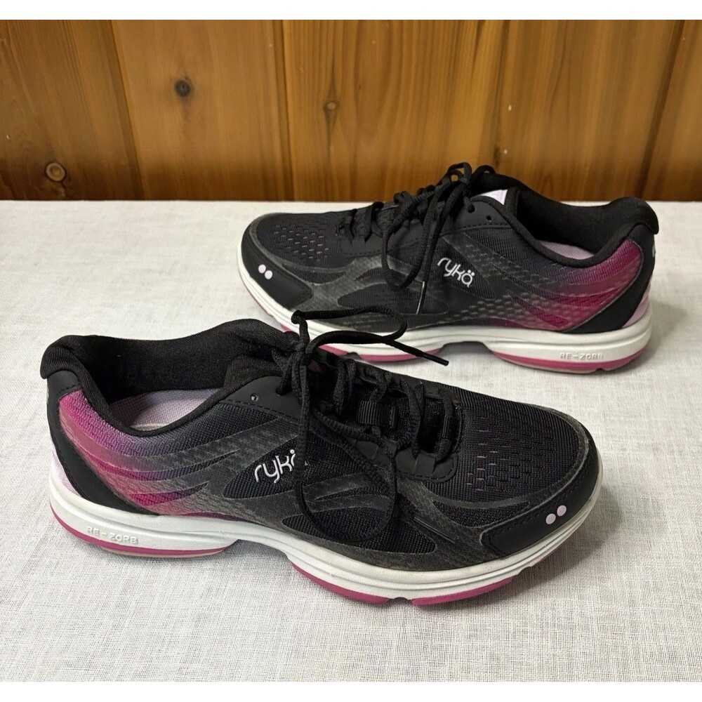 Ryka Devotion Plus 2 Womens Walking Shoes Size 7.5W Black Pink Mesh Sneakers EUC